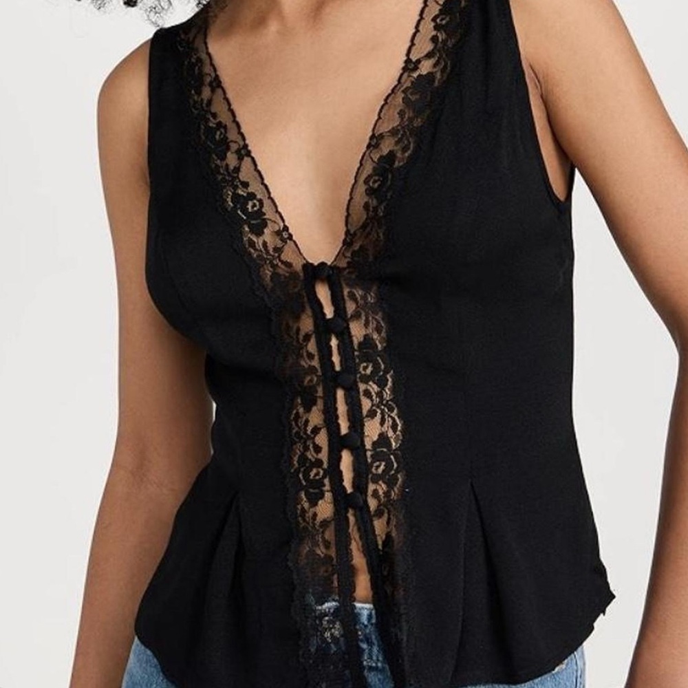 Reformation Black Sleeveless Fitted Tie Front Blouse